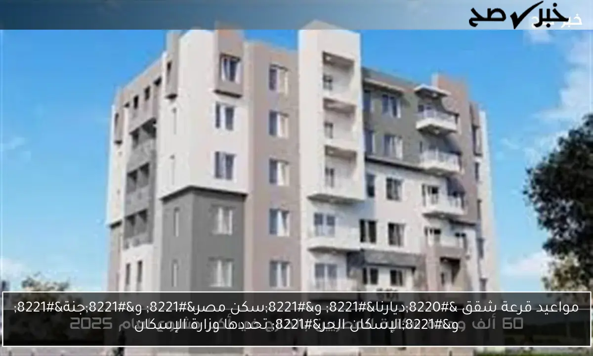 مواعيد قرعة شقق “ديارنا” و”سكن مصر” و”جنة” و”الإسكان الحر” تحددها وزارة الإسكان
