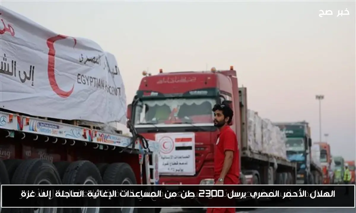 الهلال الأحمر المصري يرسل 2300 طن من المساعدات الإغاثية العاجلة إلى غزة