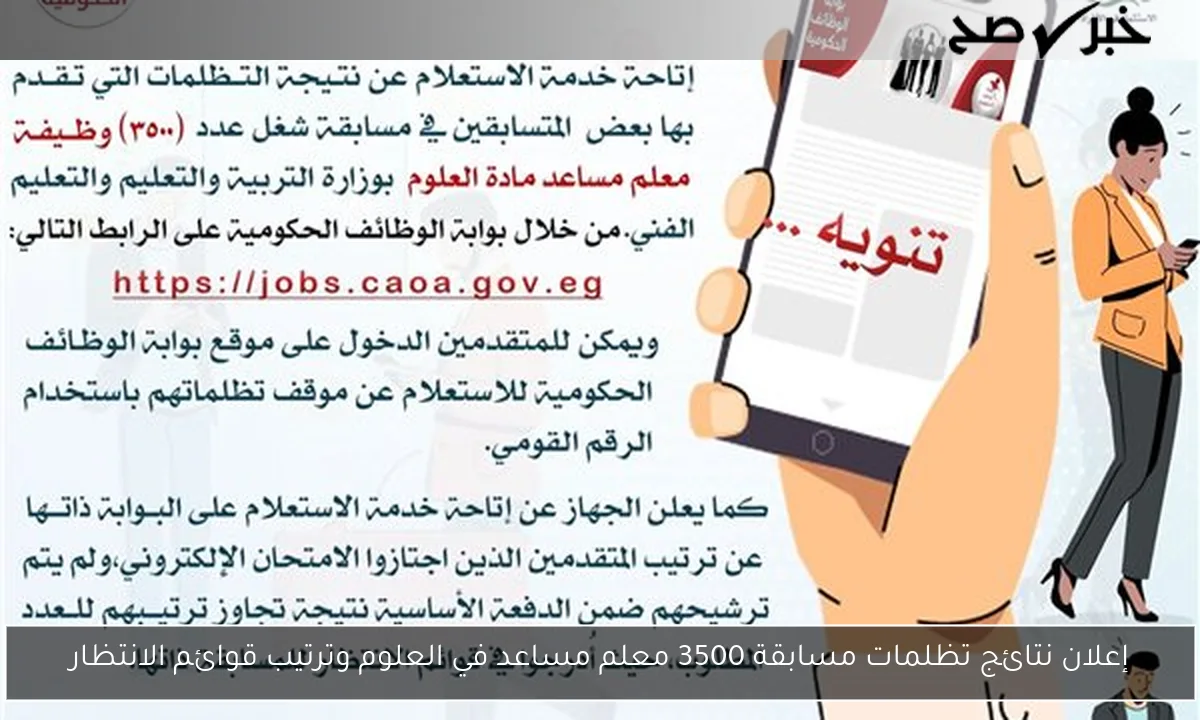إعلان نتائج تظلمات مسابقة 3500 معلم مساعد في العلوم وترتيب قوائم الانتظار