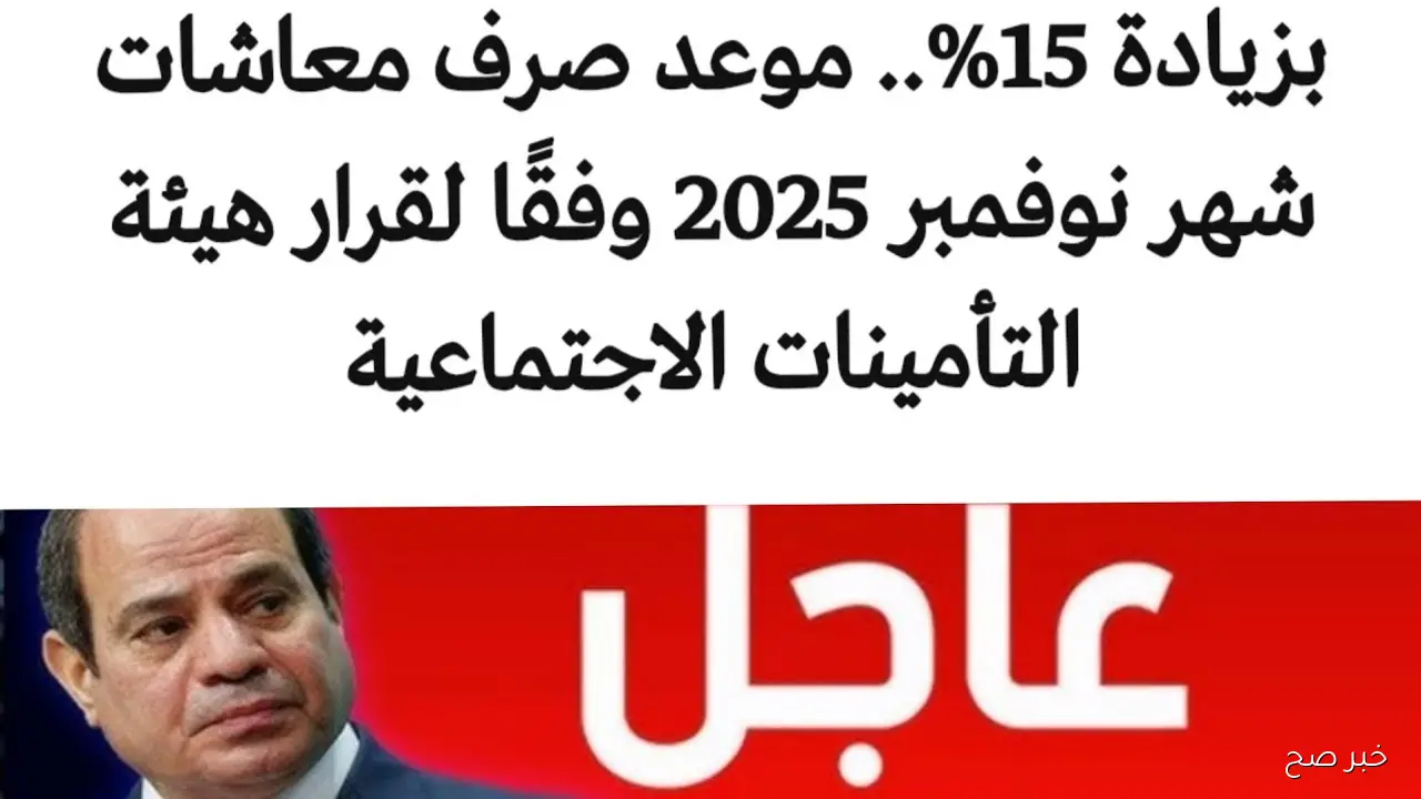 رسمياً.. موعد صرف معاشات نوفمبر 2025 بالزيادة الجديدة وجدول الشرائح الاجتماعية