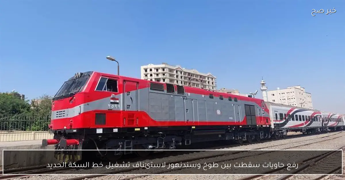 رفع حاويات سقطت بين طوخ وسندنهور لاستئناف تشغيل خط السكة الحديد