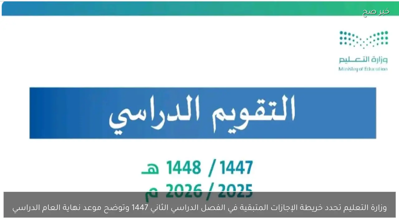 وزارة التعليم تحدد خريطة الإجازات المتبقية في الفصل الدراسي الثاني 1447 وتوضح موعد نهاية العام الدراسي