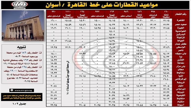 جدول قطارات السكك الحديد