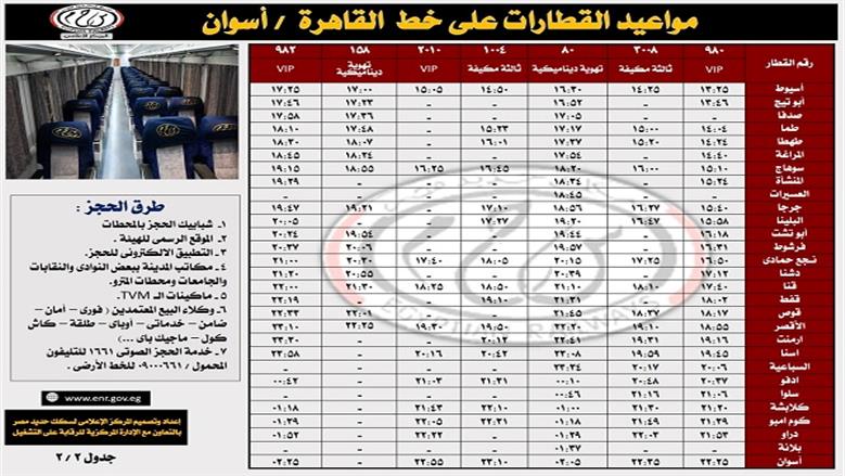 جدول قطارات السكك الحديد