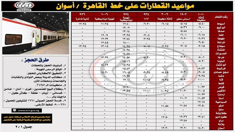 جدول قطارات السكك الحديد