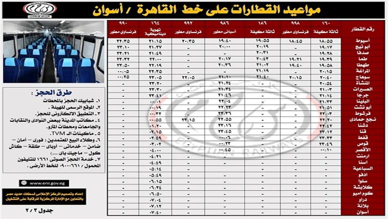 جدول قطارات السكك الحديد