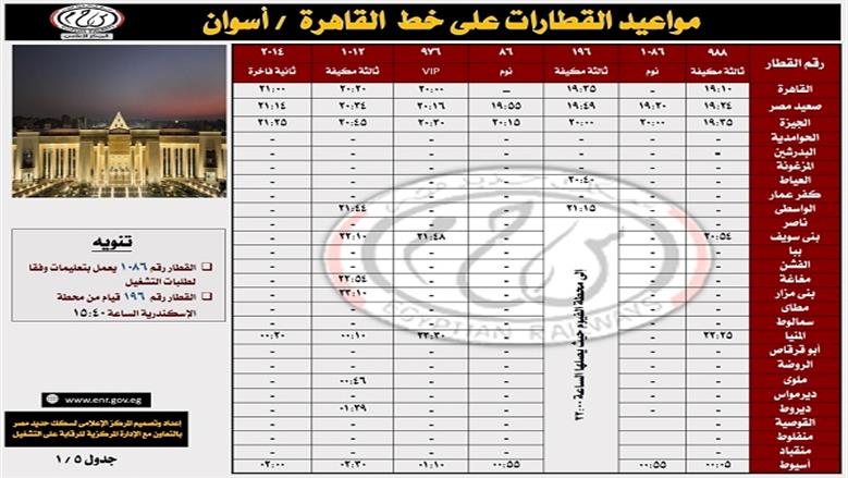 جدول قطارات السكك الحديد