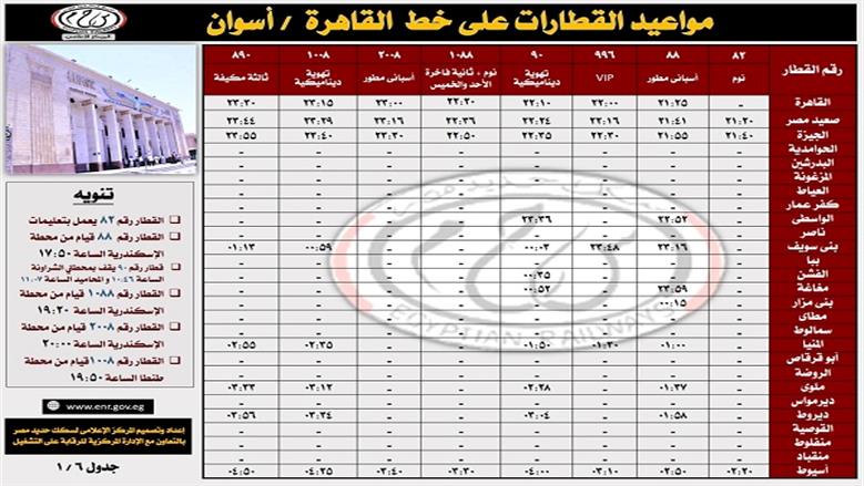 جدول قطارات السكك الحديد
