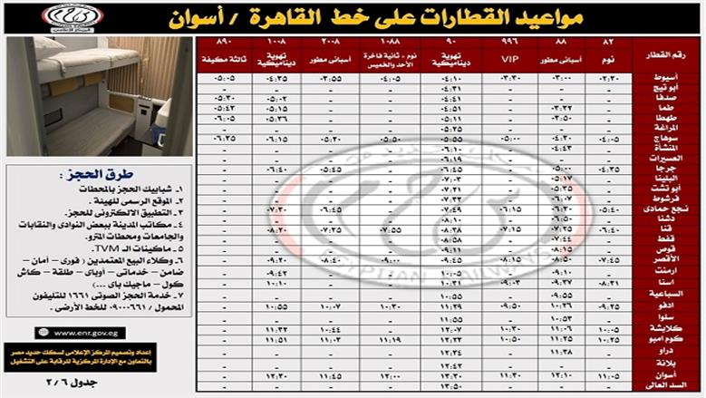 جدول قطارات السكك الحديد