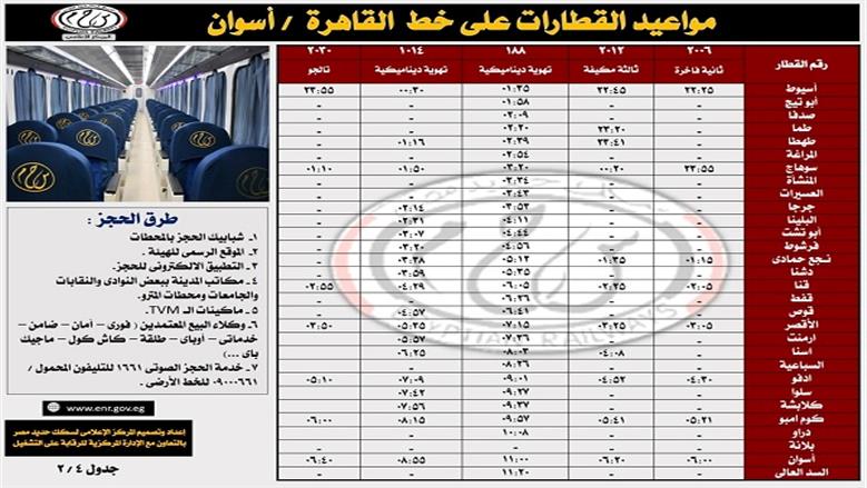 جدول قطارات السكك الحديد
