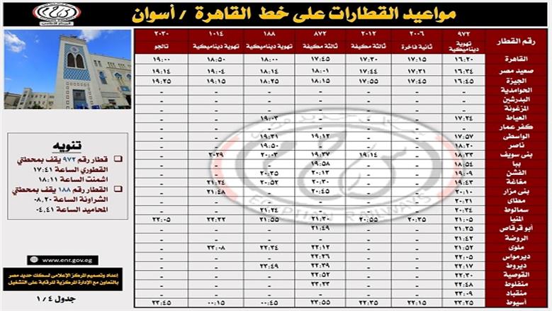 جدول قطارات السكك الحديد