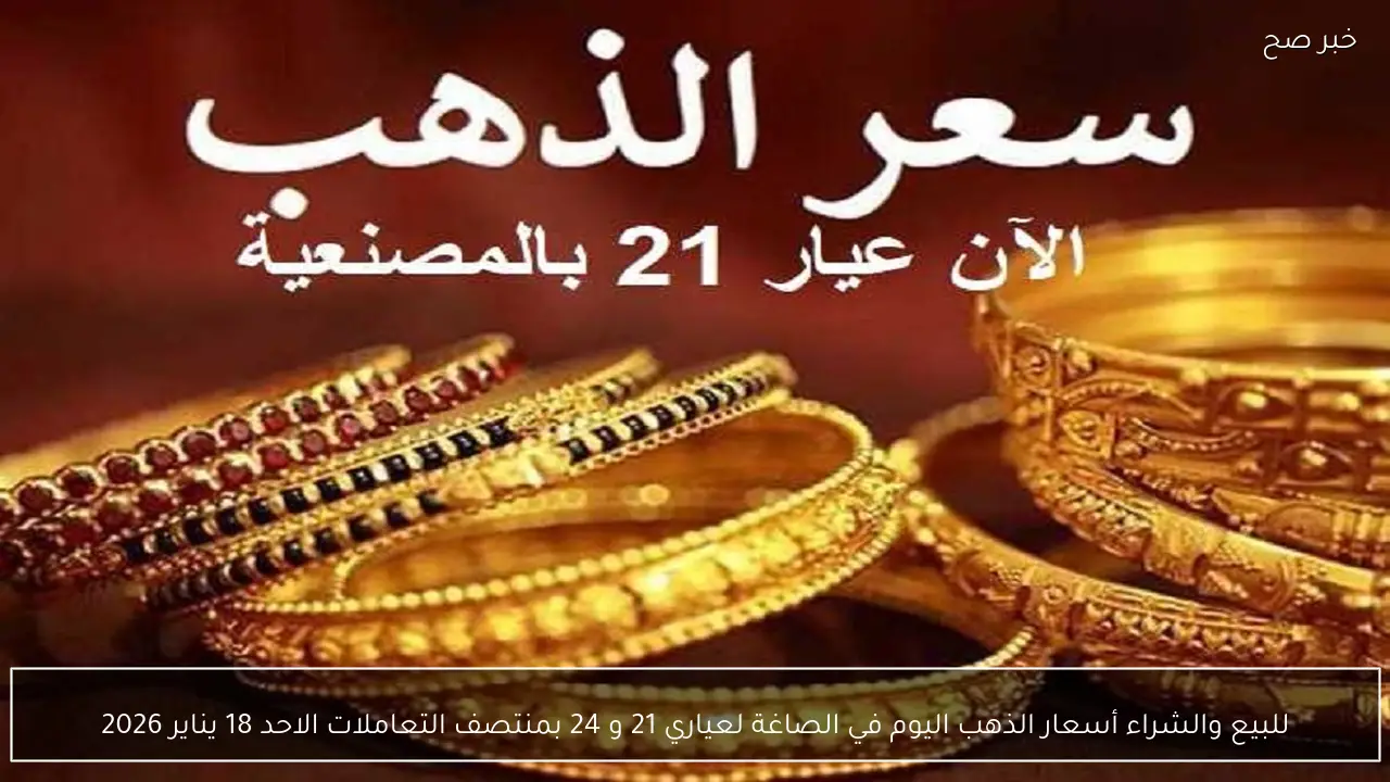 للبيع والشراء أسعار الذهب اليوم في الصاغة لعياري 21 و 24 بمنتصف التعاملات الاحد 18 يناير 2026