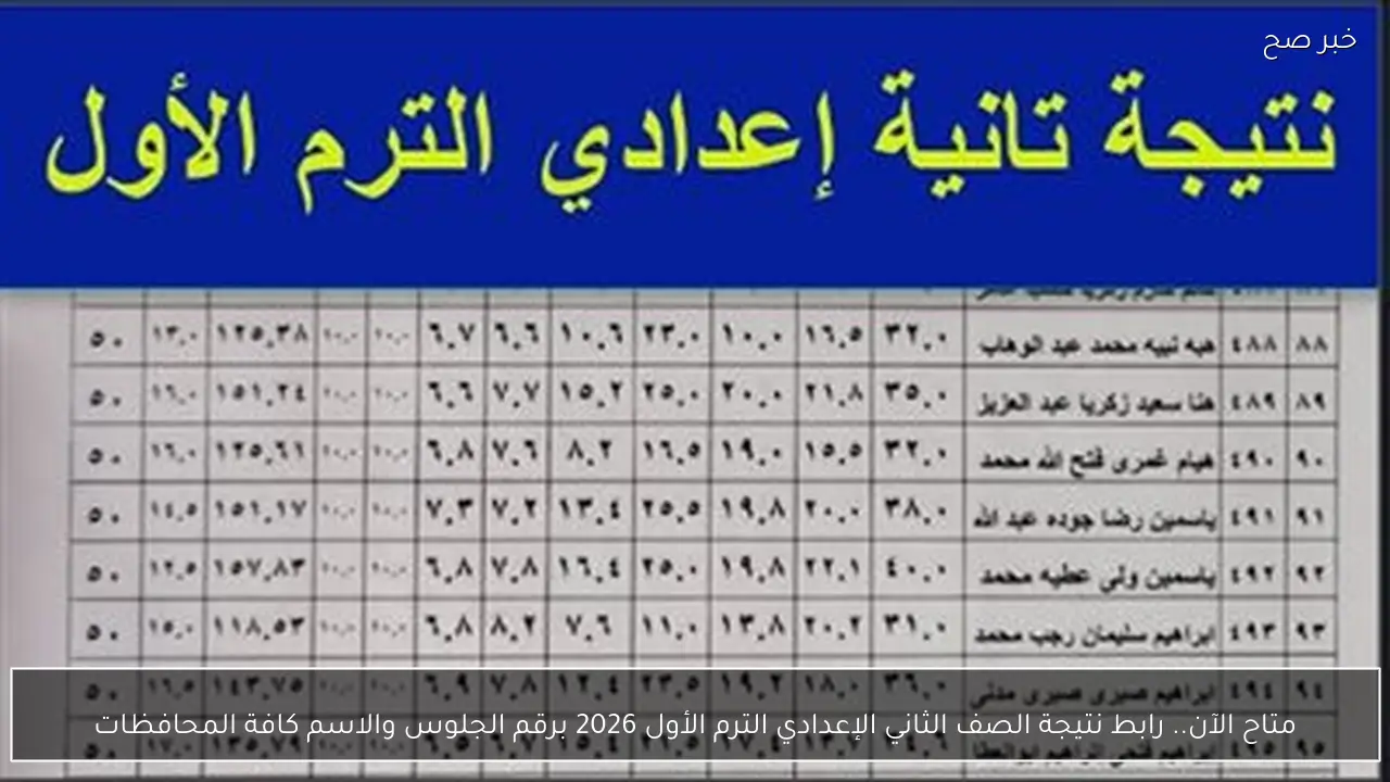 متاح الآن.. رابط نتيجة الصف الثاني الإعدادي الترم الأول 2026 برقم الجلوس والاسم كافة المحافظات