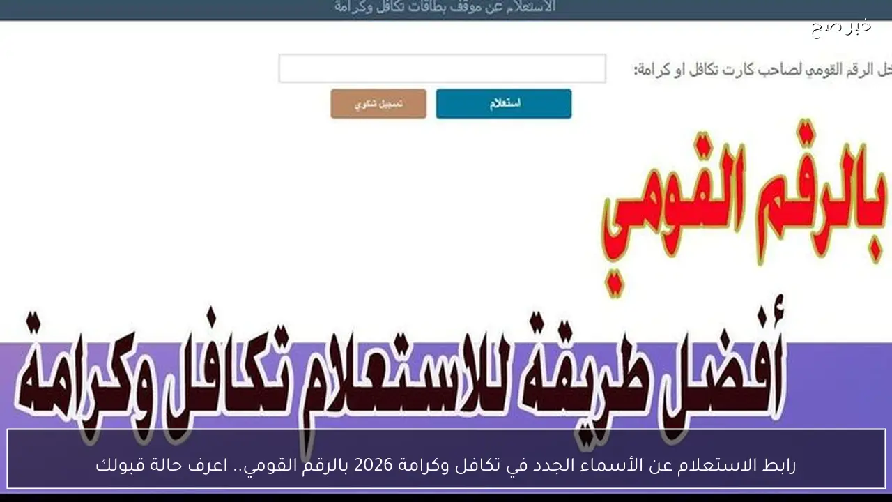 رابط الاستعلام عن الأسماء الجدد في تكافل وكرامة 2026 بالرقم القومي.. اعرف حالة قبولك