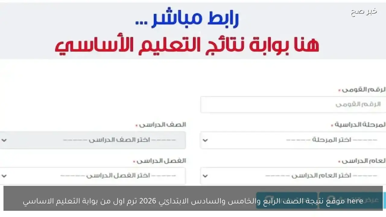 here موقع نتيجة الصف الرابع والخامس والسادس الابتدائي 2026 ترم اول من بوابة التعليم الاساسي