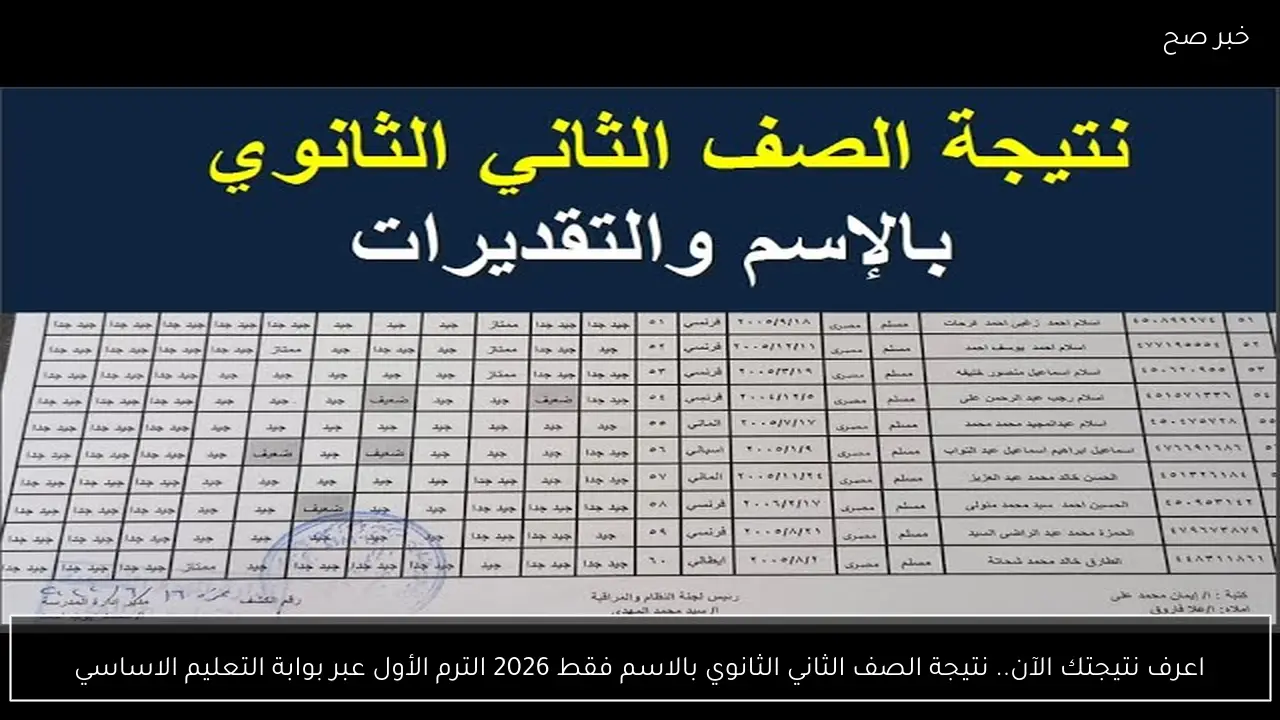 اعرف نتيجتك الآن.. نتيجة الصف الثاني الثانوي بالاسم فقط 2026 الترم الأول عبر بوابة التعليم الاساسي