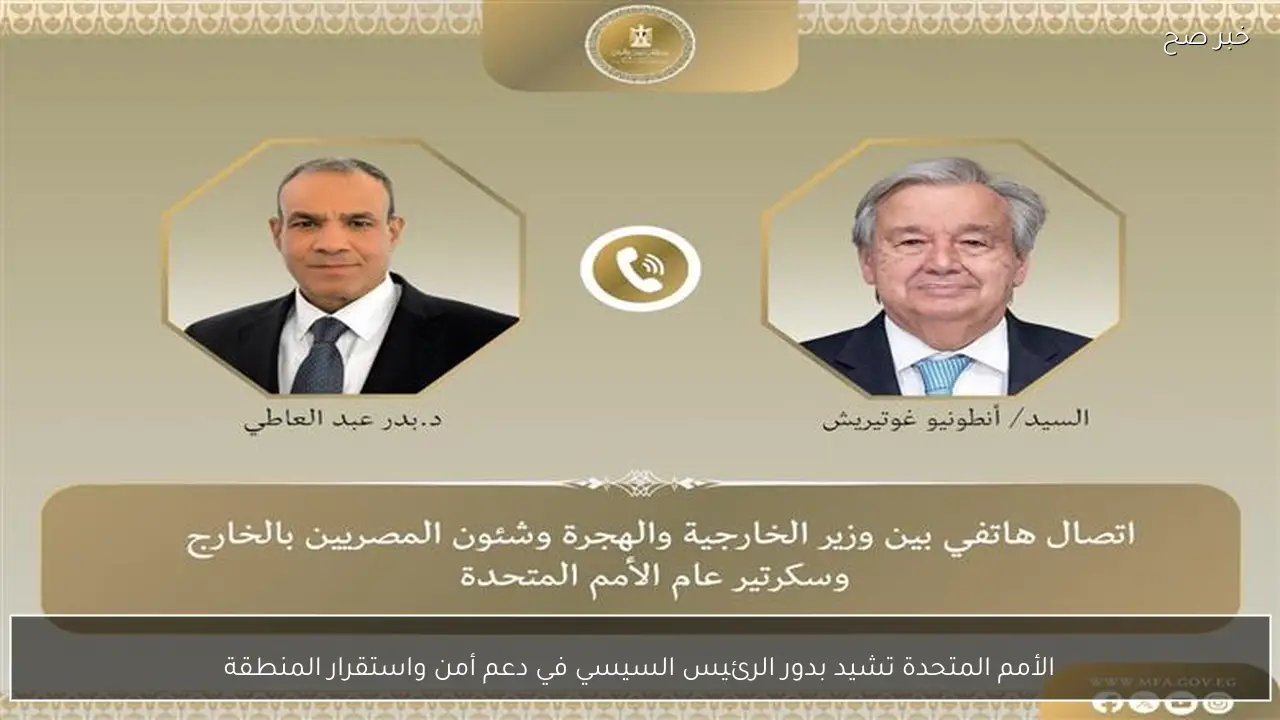 الأمم المتحدة تشيد بدور الرئيس السيسي في دعم أمن واستقرار المنطقة