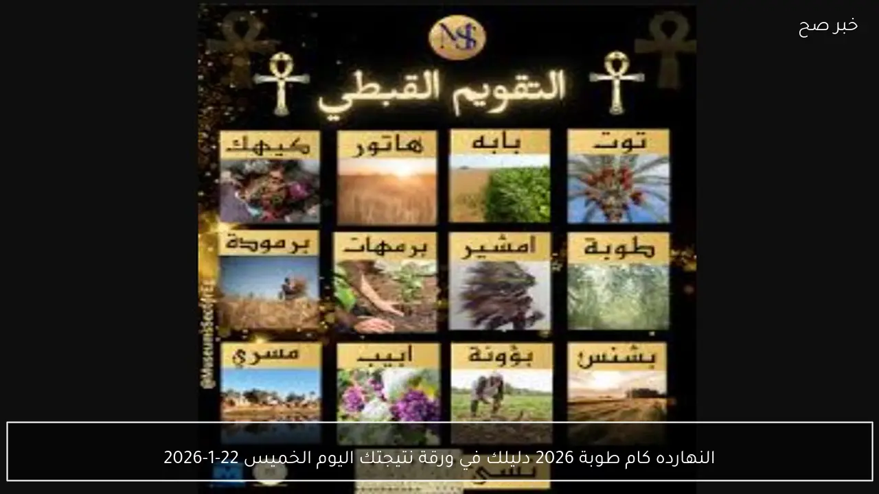 النهارده كام طوبة 2026 دليلك في ورقة نتيجتك اليوم الخميس 22-1-2026