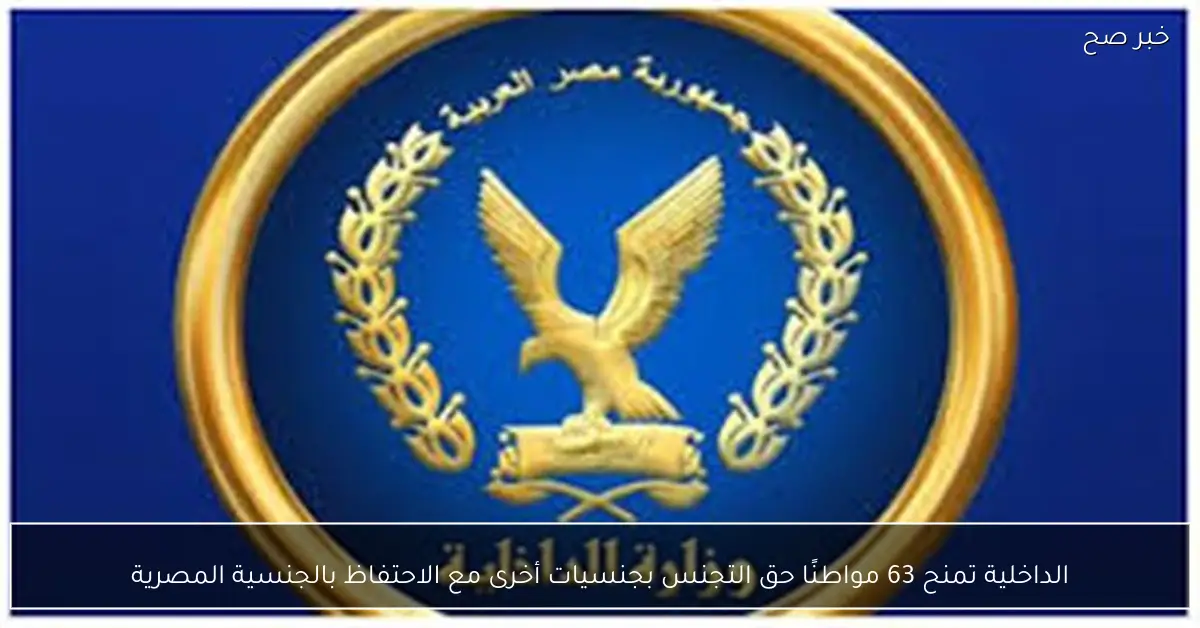 الداخلية تمنح 63 مواطنًا حق التجنس بجنسيات أخرى مع الاحتفاظ بالجنسية المصرية