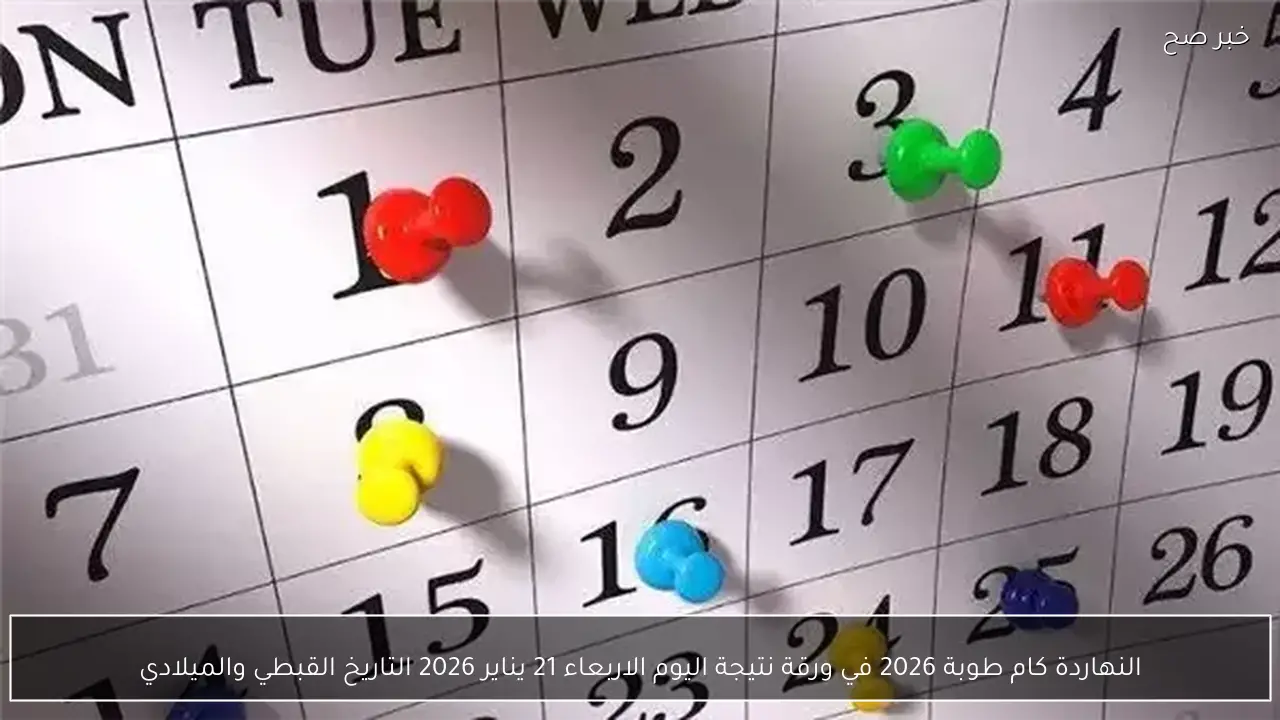 النهاردة كام طوبة 2026 في ورقة نتيجة اليوم الاربعاء 21 يناير 2026 التاريخ القبطي والميلادي