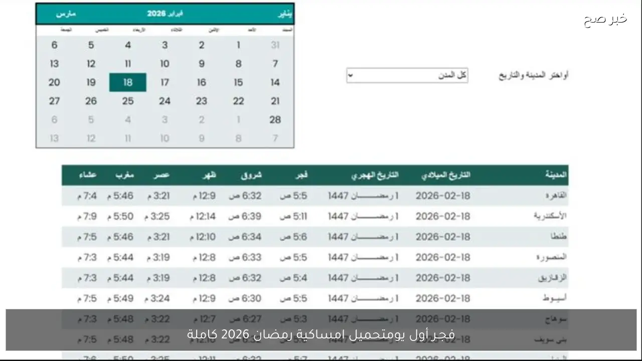 دليل تحميل امساكية رمضان 2026 كاملة pdf واعرف ميعاد فجر أول يوم