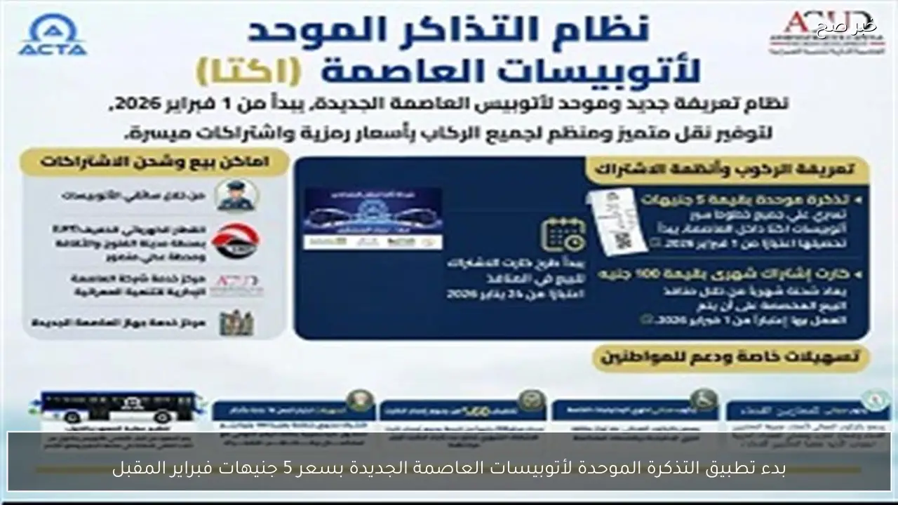 بدء تطبيق التذكرة الموحدة لأتوبيسات العاصمة الجديدة بسعر 5 جنيهات فبراير المقبل