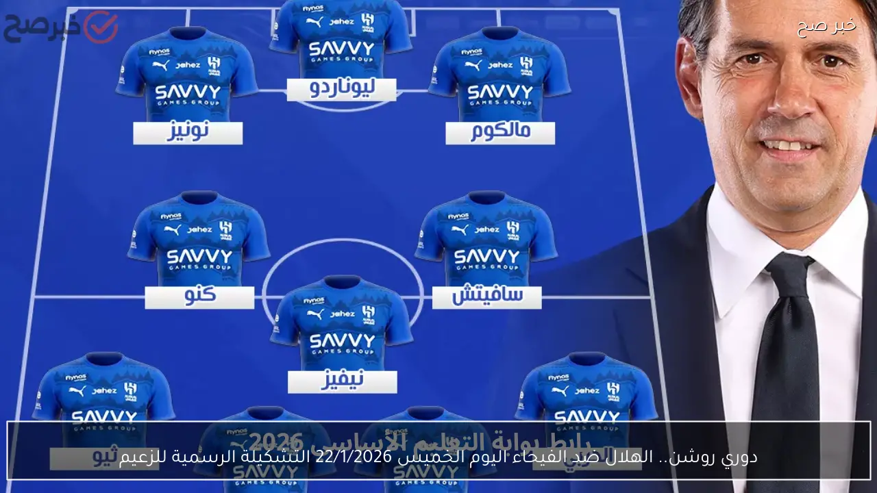 دوري روشن.. الهلال ضد الفيحاء اليوم الخميس 22/1/2026 التشكيلة الرسمية للزعيم
