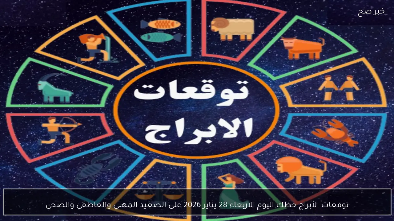 توقعات الأبراج حظك اليوم الاربعاء 28 يناير 2026 على الصعيد المهني والعاطفي والصحي