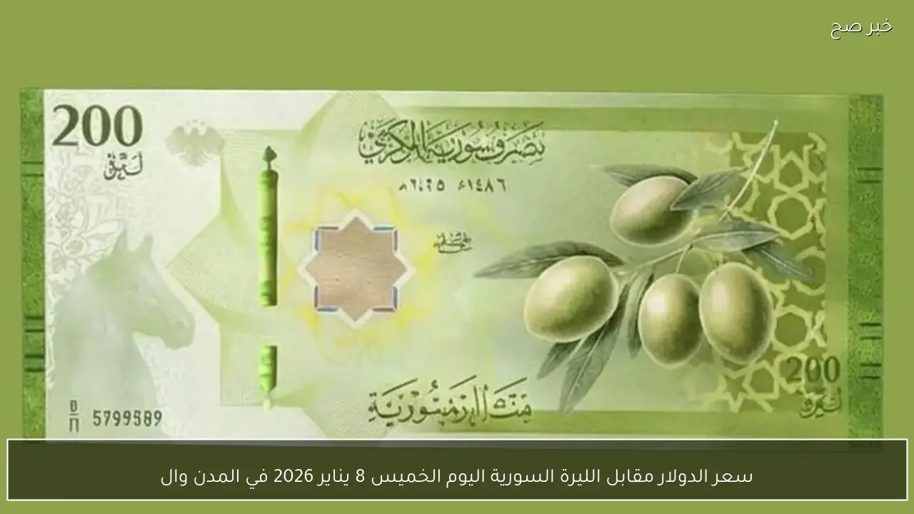 سعر الدولار مقابل الليرة السورية اليوم الخميس 8 يناير 2026 في المدن ومصرف سوريا المركزي