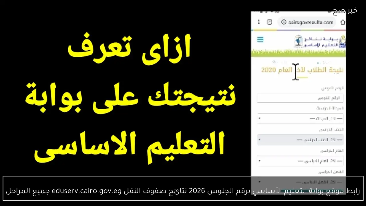 رابط موقع بوابة التعليم الأساسي برقم الجلوس 2026 نتائج صفوف النقل eduserv.cairo.gov.eg جميع المراحل
