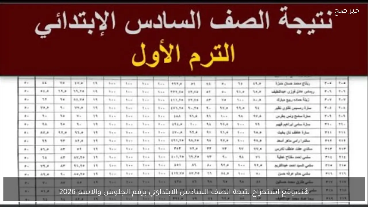 هُنـــا موقع استخراج نتيجة الصف السادس الابتدائي برقم الجلوس والاسم 2026