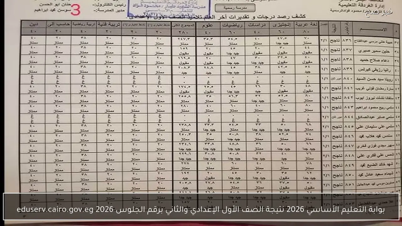 بوابة التعليم الأساسي 2026 نتيجة الصف الأول الإعدادي والثاني برقم الجلوس 2026 eduserv.cairo.gov.eg