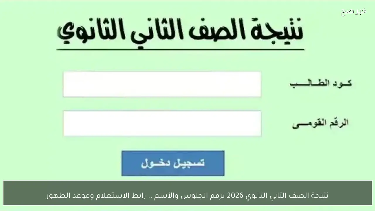 نتيجة الصف الثاني الثانوي 2026 برقم الجلوس ورابط الاستعلام عبر موقع وزارة التربية والتعليم