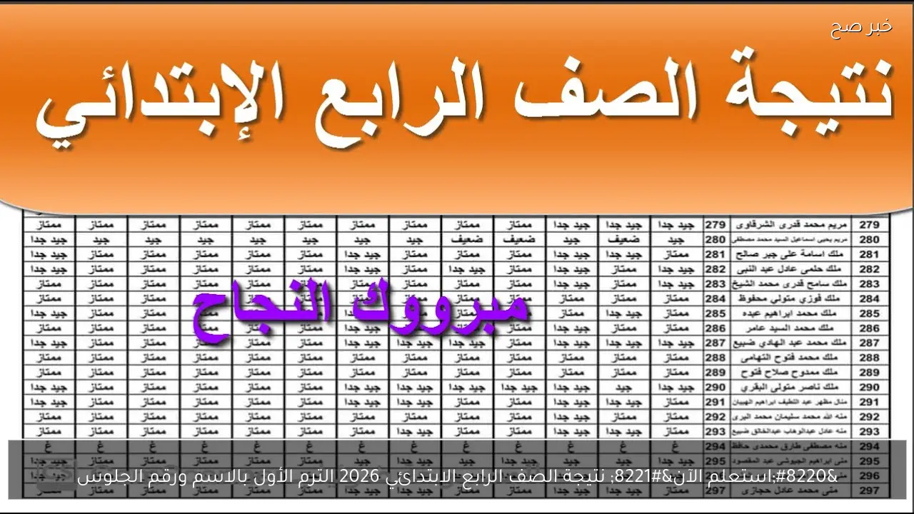 “استعلم الآن” نتيجة الصف الرابع الابتدائي 2026 الترم الأول بالاسم ورقم الجلوس