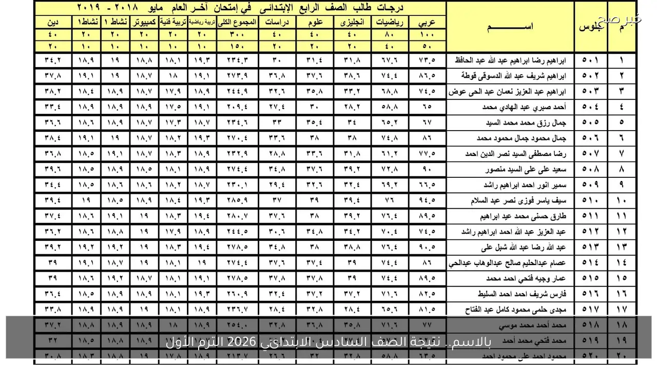 بالاسم.. نتيجة الصف السادس الابتدائي 2026 الترم الأول