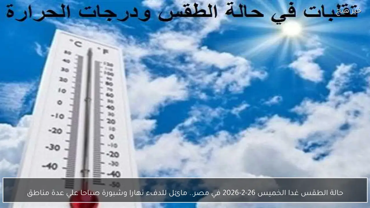 حالة الطقس غدا الخميس 26-2-2026 في مصر.. مائل للدفء نهارا وشبورة صباحا علي عدة مناطق