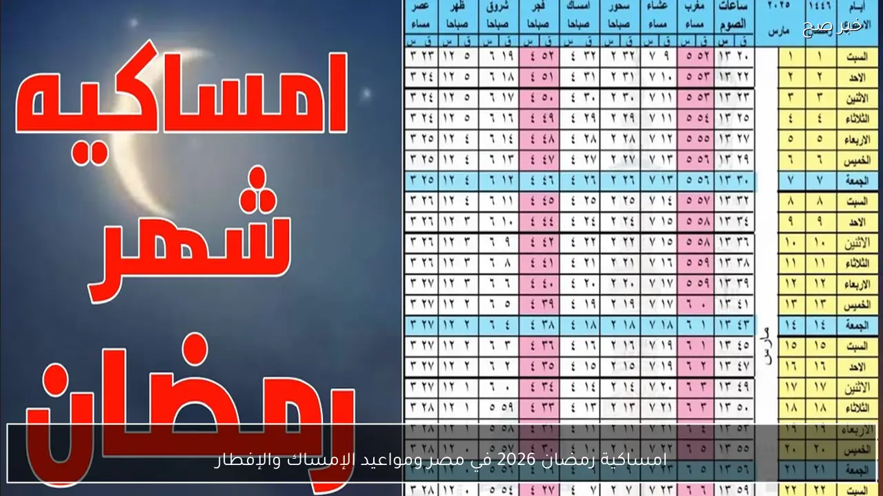 امساكية رمضان 2026 في مصر ومواعيد الإمساك والإفطار