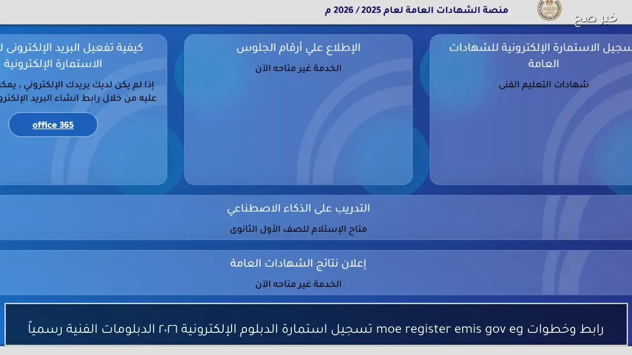 رابط وخطوات moe register emis gov eg تسجيل استمارة الدبلوم الإلكترونية ٢٠٢٦ الدبلومات الفنية  رسمياً