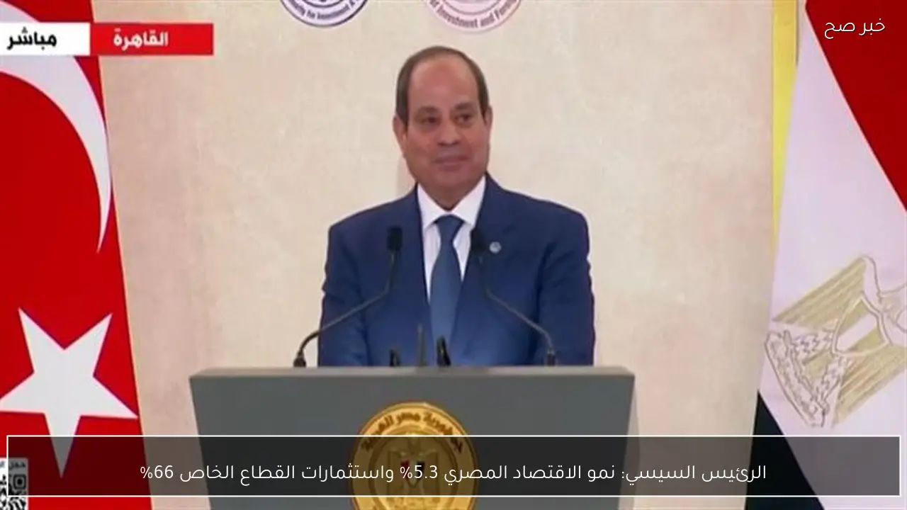 الرئيس السيسي: نمو الاقتصاد المصري 5.3% واستثمارات القطاع الخاص 66%