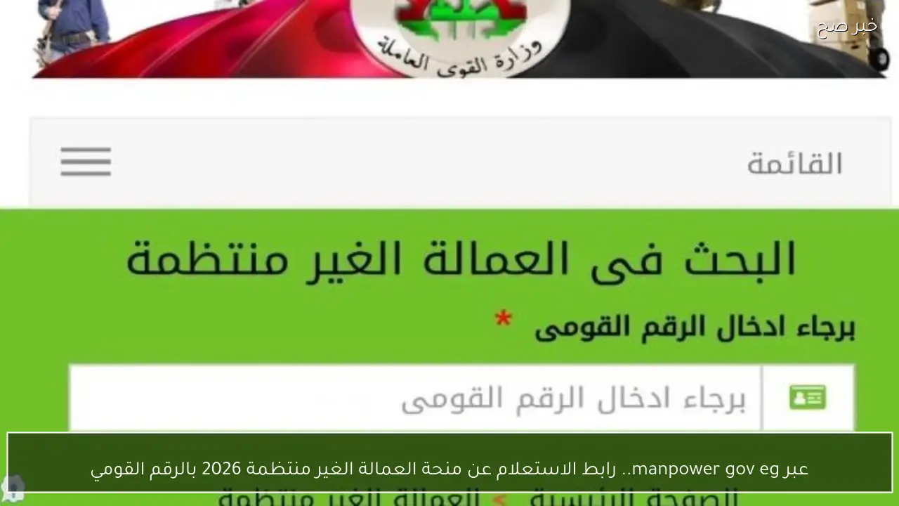 عبر manpower gov eg.. رابط الاستعلام عن منحة العمالة الغير منتظمة 2026 بالرقم القومي