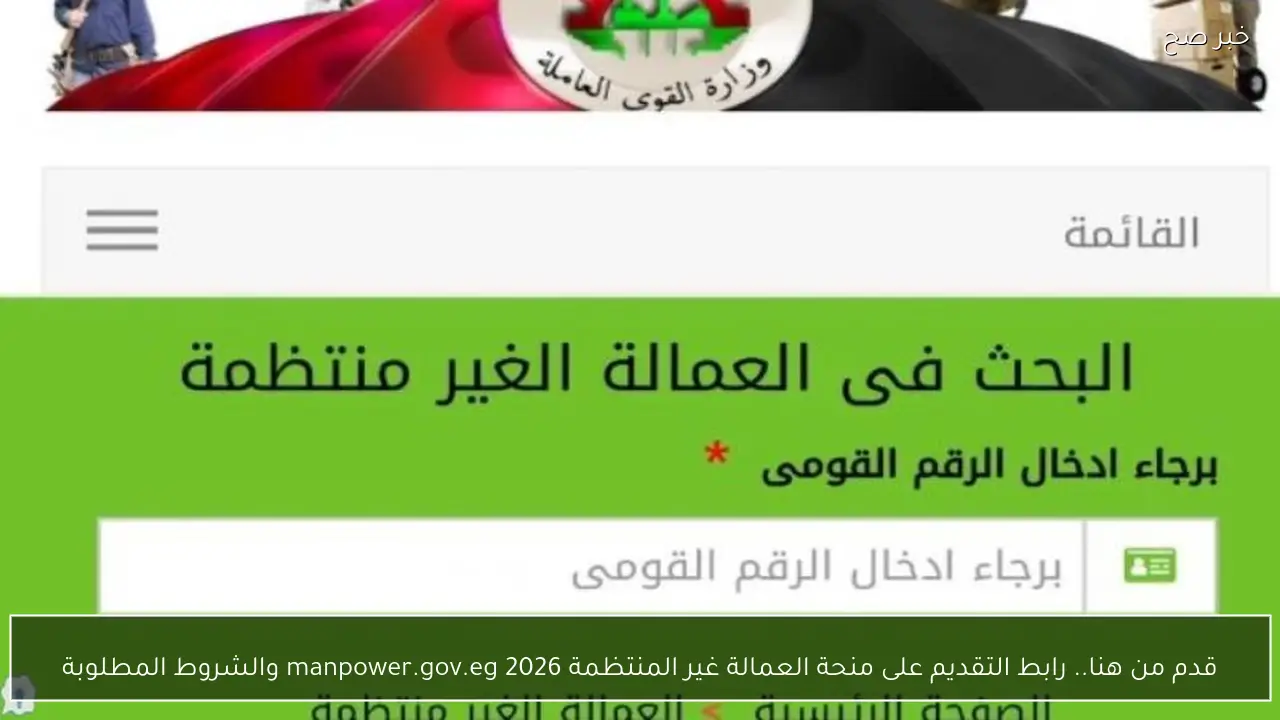 قدم من هنا.. رابط التقديم على منحة العمالة غير المنتظمة 2026 manpower.gov.eg والشروط المطلوبة